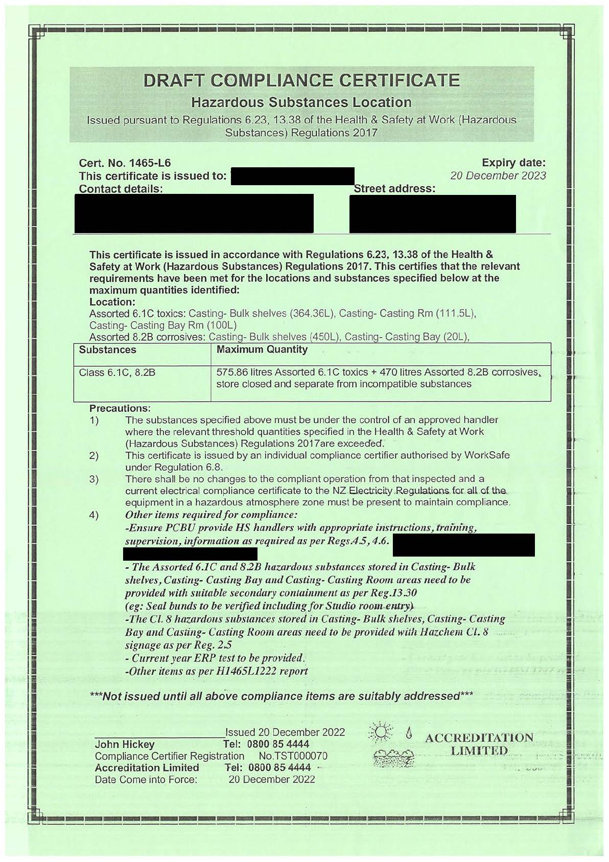 [image] Fake draft compliance certificate example