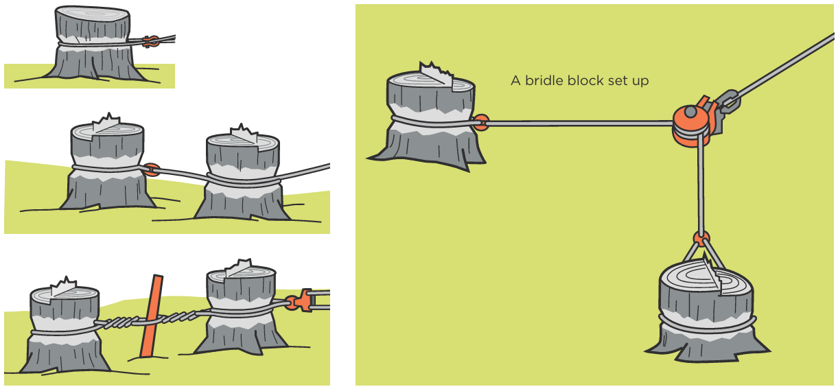 Four diagrams of stump anchors. See link below for text alternative.