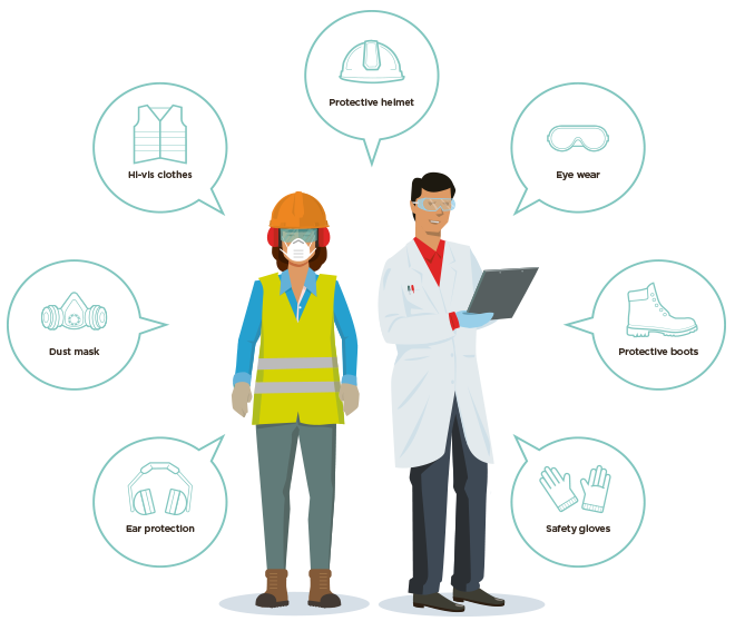 [image] illustration of two people in various types of PPE