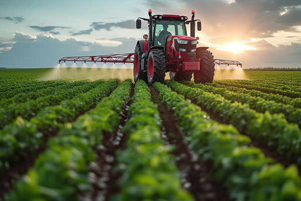 [image] Red tractor spraying crops