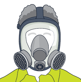 [image] Person wearing a full-face particulate filter (cartridge) respirator