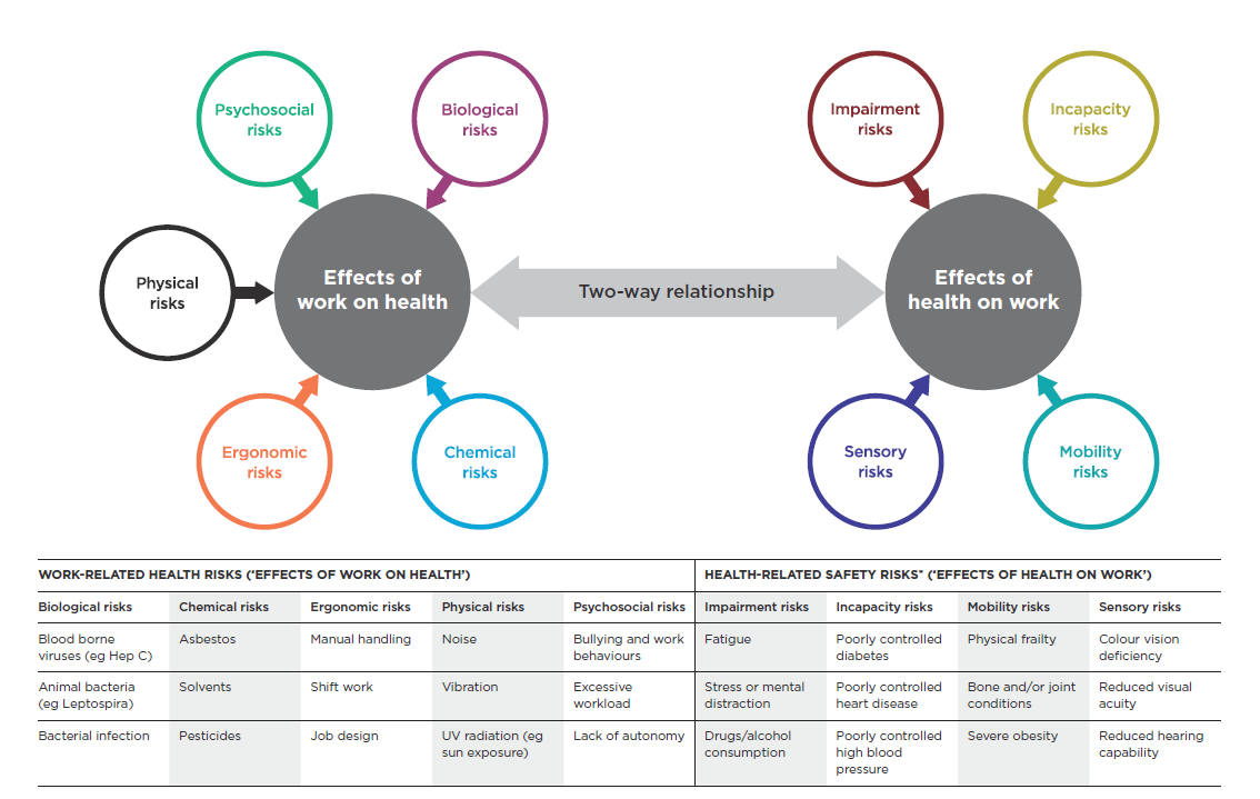 [image] examples of work-related health risks and health-related risks. 