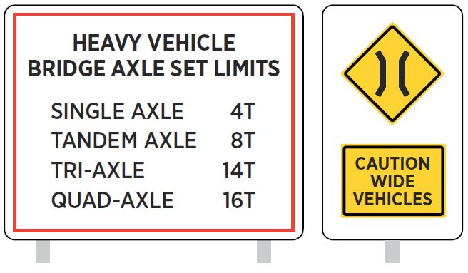 [Image] Figure 39: Example of weight restriction sign and narrow bridge sign