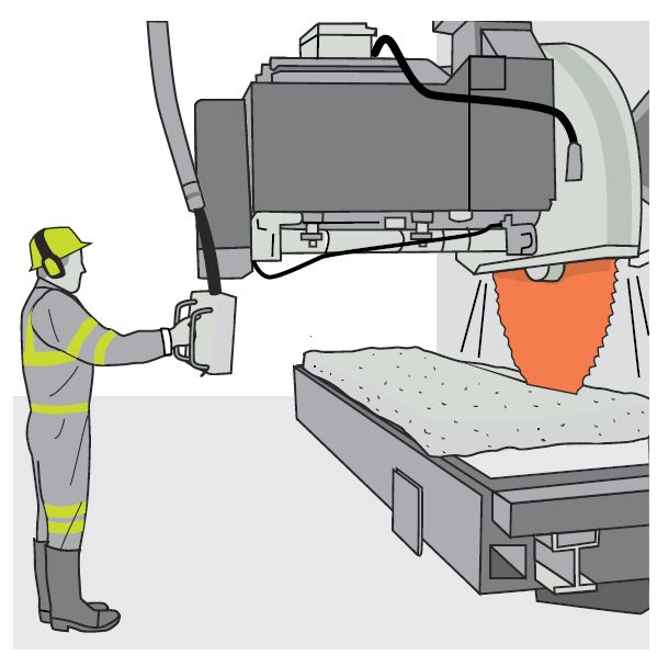 [Image] Figure 103: Remote operation controls on stone saw