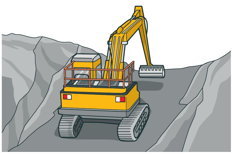 [Image] Figure 69: Excavator with fitted guardrails to protect workers accessing the top of the machine for maintenance purposes