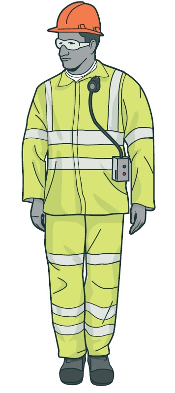 [image] illustration of a person in PPE wearing an exposure monitoring device