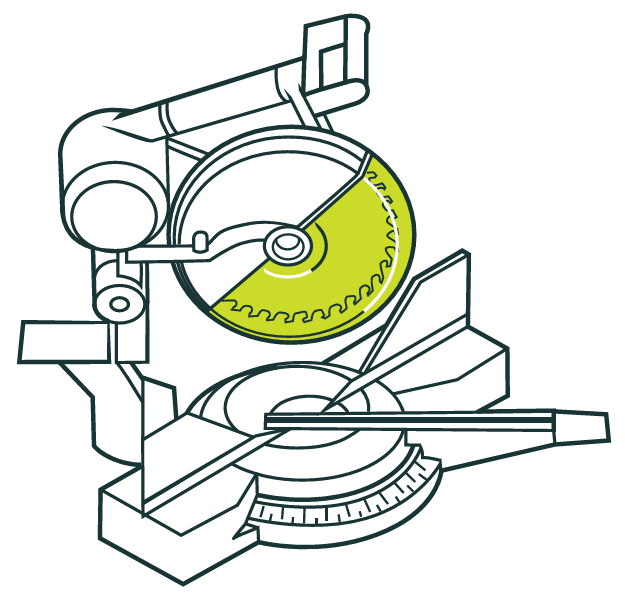 Illustration of a self-adjusting guard fitted to a drop saw.