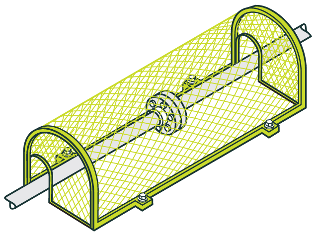Illustration of a fixed guard enclosing a rotating shaft or coupling.