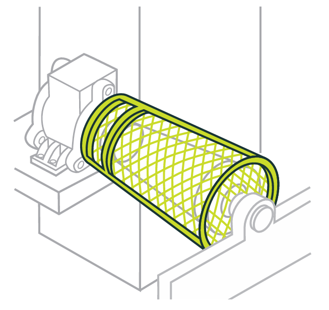 Illustration of a fixed mesh guard on a pulley and drive.