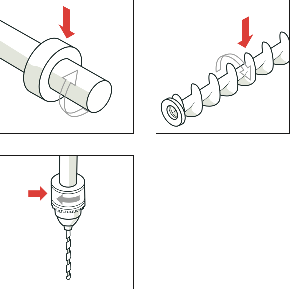 [Image] Three illustrations with red arrows pointing to places of contact with single rotating surface. 