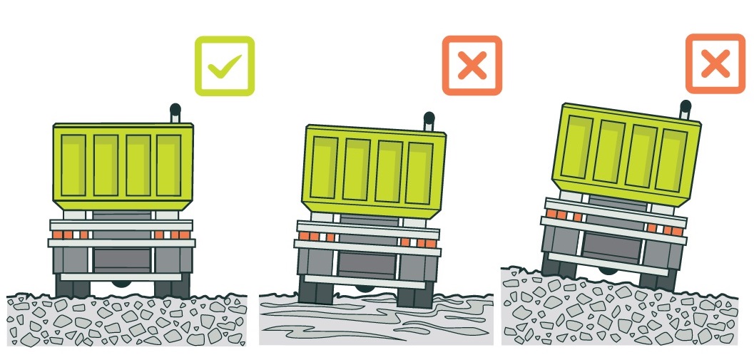 [image] illustration for three trucks, one on stable ground with a tick, two on unstable ground with a crosses