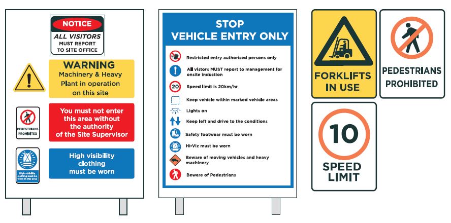 [image] examples of site traffic signs in primary colours. 