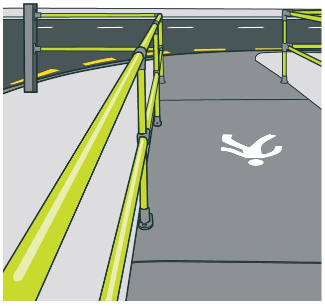 [image] illustration of pedestrian entrance with barriers around. 
