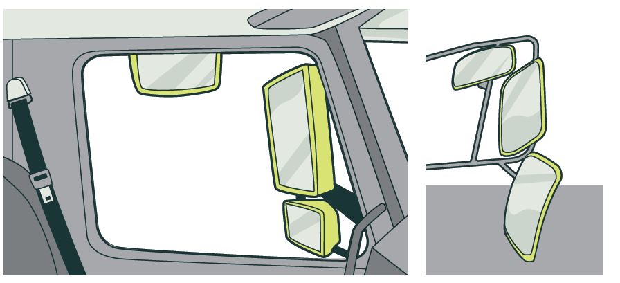 [image] illustration of a truck cab with multiple wing mirrors at various angles. 
