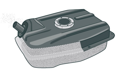 [image] illustration of a vehicle fuel tank with shading to indicate flammable vapours