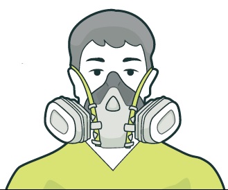 [Image] illustration of person wearing respirator over his mouth and nose with strap passing around their head