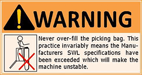 [Image] Overloading warning sign. Sign warning against overfilling the picking bag. 