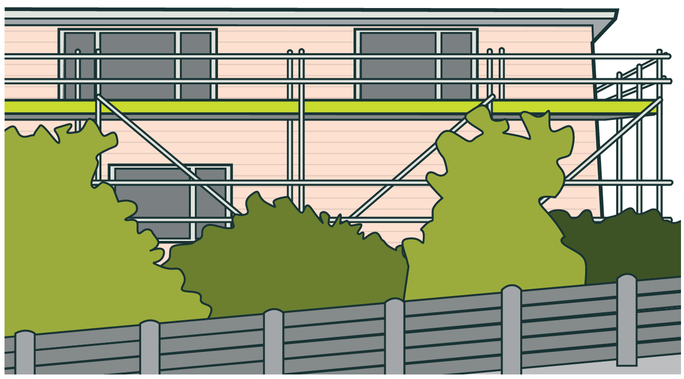 Diagram of scaffolding on a residential building