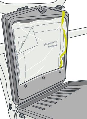 [image] Operator’s manual inside a weather proof container attached to the MEWP