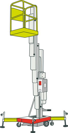 [image] Mobile unit on wheels with vertical mast lift and work platform attached