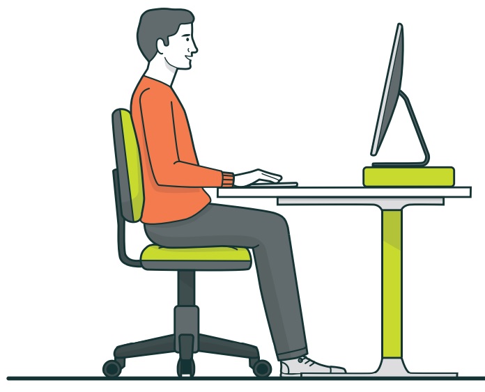 illustration of a person sitting working at a desk with computer screen